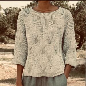 Poetry Wave-Stitch Cotton Sweater Fern Ecru 100% Cotton Chunky Knit Soft